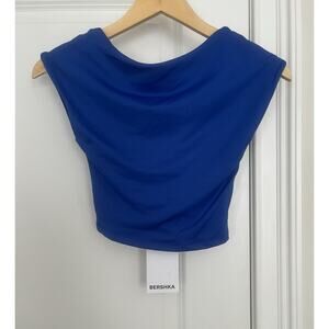 Bershka women’s crop top size XS open back blue NWT